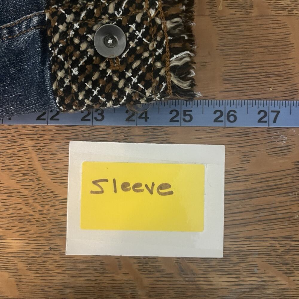 Coldwater Creek Denim Jacket 14 Brown/Black Woven Trim Fringe Classic Western - Picture 11 of 14